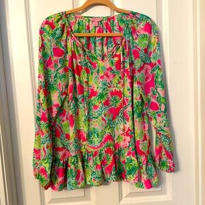 Lilly Pulitzer Tensley Top in Raz Berry Catty Shack size Medium A00183